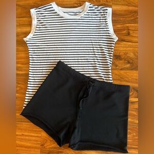 Frank & Eileen Aiden Muscle Tee Shirt Striped & Triple Fleece Pearl Shorts Set S